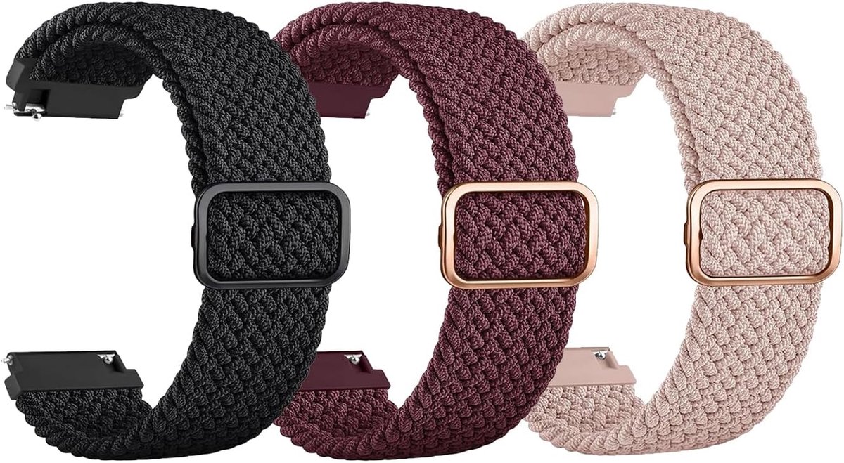 3 Pieces 20 mm Smart Watch Strap Adjustable Replacement Bracelet Smart Watch Braided Nylon Strap for Watch Series GT3 - ShopVlot