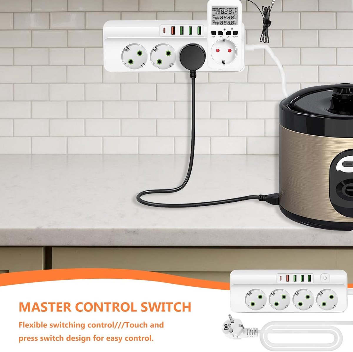 Meervoudige Stekkerdoos - Wit - 8-in-1 met USB - Schakelaar - Voor Thuis en Kantoor