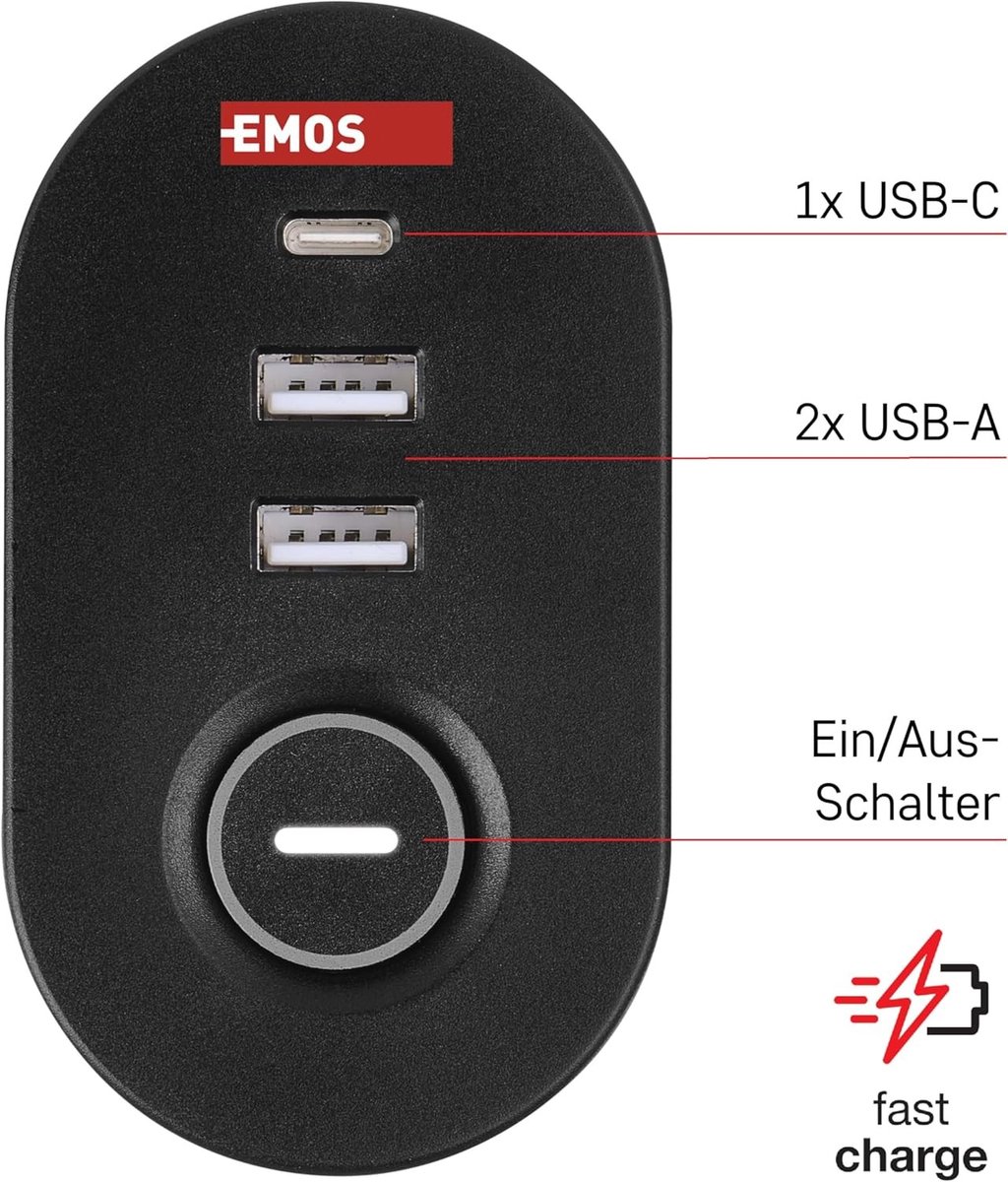 Verticale Stekkerdoos - Kunststof - 3-voudig met USB-poorten - Snel opladen - Voor Thuis en Kantoor