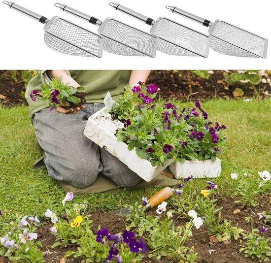 Grondzeef Set - Tuin Zeef - Aarde Zeven - 4 Verschillende Maten - 29 x 12 x 8 cm - Zilver — afbeelding 5