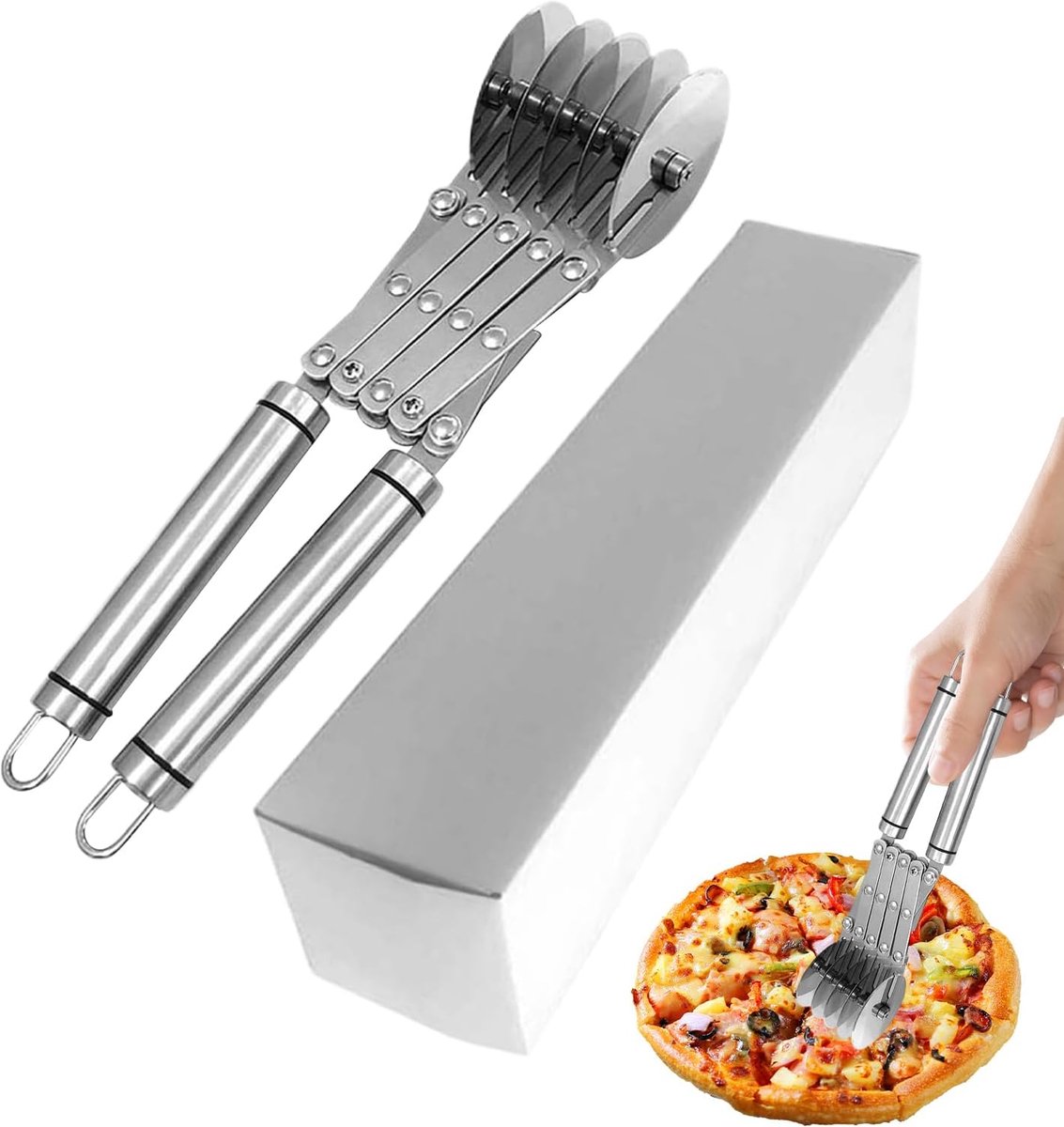 Deegsnijder met wielen - Pizzasnijder multitool - Gelijkmatig snijden - Verstelbaar ontwerp - 5 n - Zilverkleurig