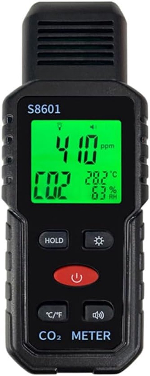 CO2-meter - Luchtkwaliteitsmonitor - Binnenklimaat Bewaken - Temperatuur Vochtigheid - 17 x 6 x 4 cm - Zwart Rood