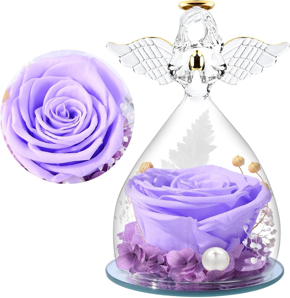 Engelen Geschenk - Eeuwige Roos - Liefde Tonen - Handgeschilderd - 13 x 13 cm - Lichtpaars
