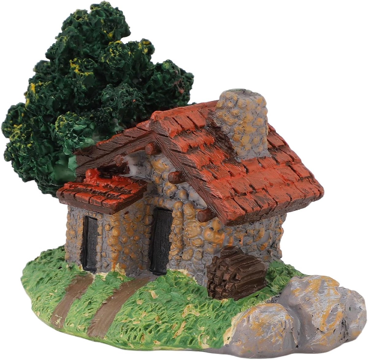 Miniatuur Huisje - Tuin Ornament - Sprookjestuin Decoratie - Gedetailleerd Ontwerp - 13 x 10 x 9 cm - Steenkleur
