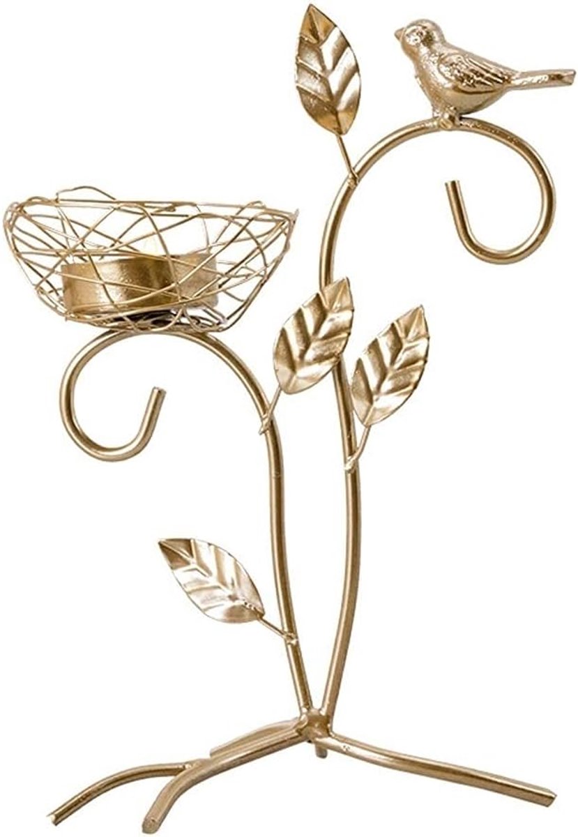 Kandelaar Gouden Houder - Decoratieve Kaarsenstandaard - Sfeervolle Decoratie - Metalen Ambachtelijk Werk - 21cm Hoog - Goud