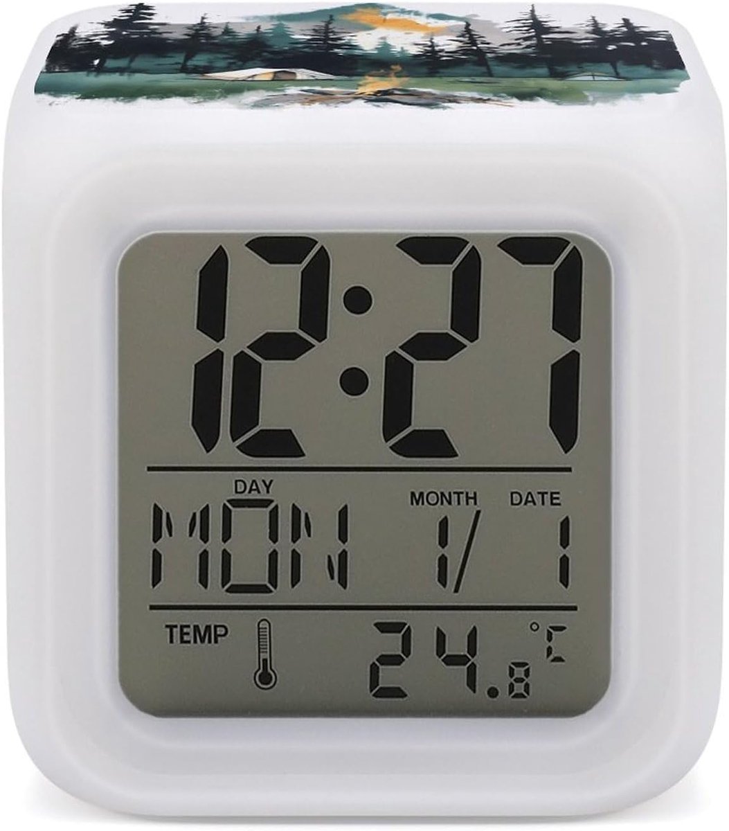 Digitale Wekker - Nachtlamp Kubus - Wakker Worden - 7 Kleuren Verandering - 8 cm - Wit
