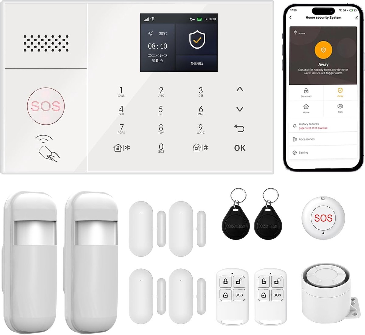 Huisalarmsysteem - Beveiligingsset Wifi - Huis Beveiligen - Touchscreen Bediening - 24 Componenten - Wit