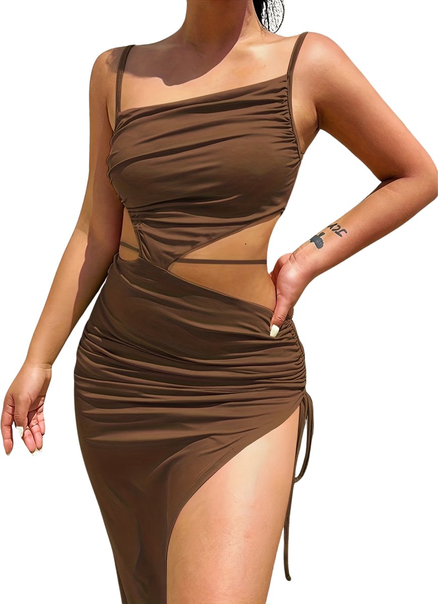 Currero Zomerjurk Dames Zomerjurken Volwassenen Vrouwen Midi Jurk Ibiza Stijl Sundress Dress Lichtbruin