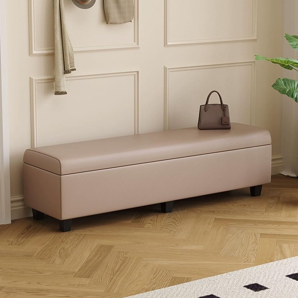 Opbergbank - Poef bankje - Schoenen wisselen - Verborgen opbergruimte - 80 cm - Bean pink