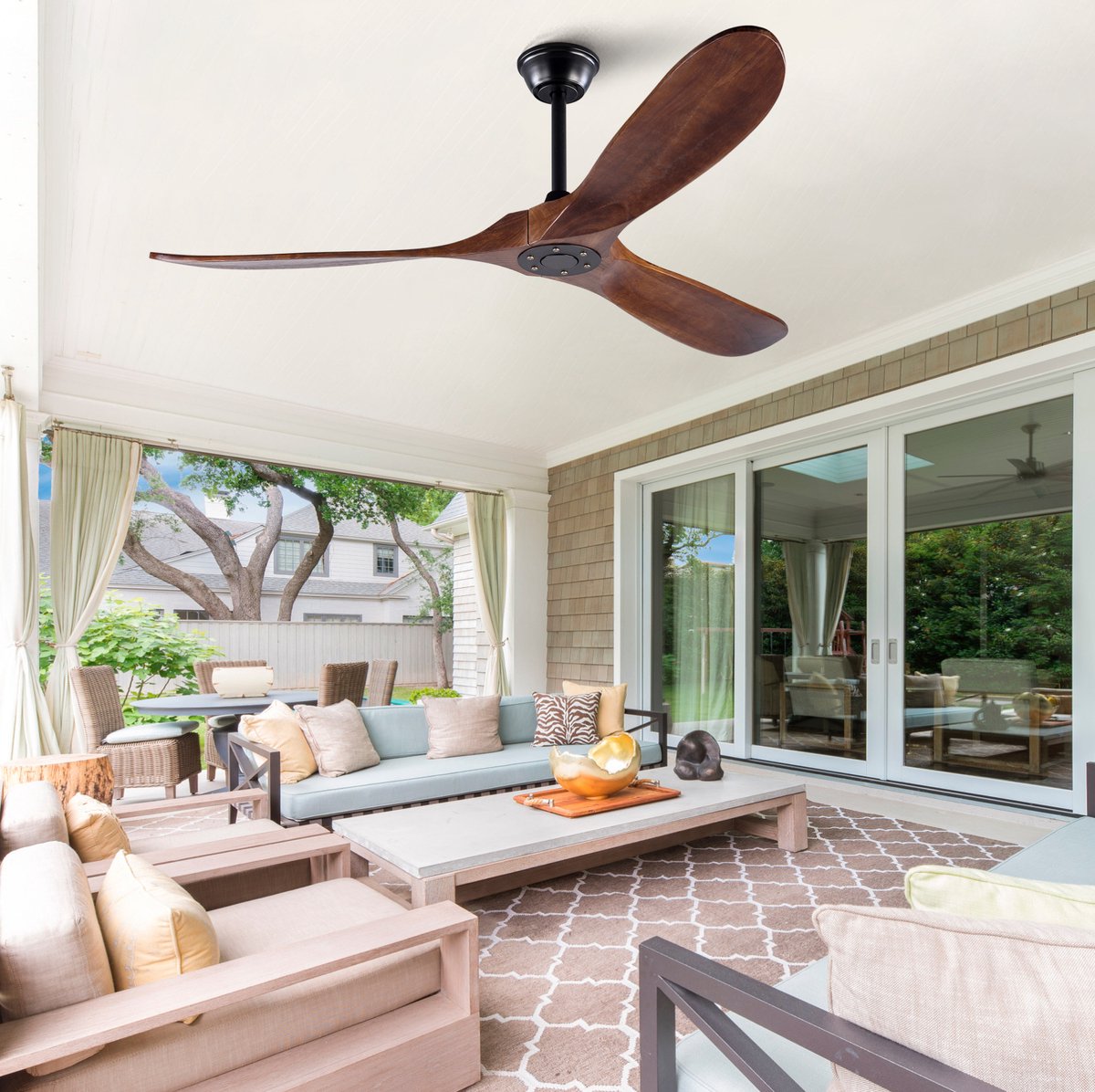 HAUSS SPOLE Ventilator – 152,4 cm – Zonder Verlichting Met 6 Snelheden – Metaal En Hout – Zwart En Donker Walnoot – Voor Woonkamer En Terras