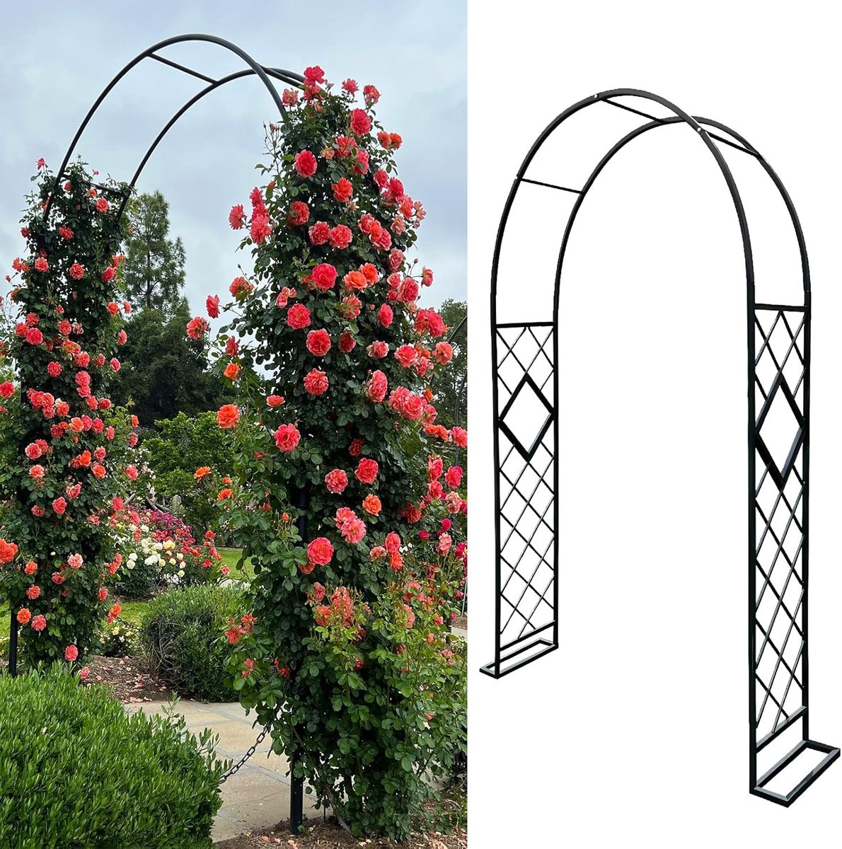 Rozenboog Tuin - Klimplant Ondersteuning - Decoratie Planten - Met Bodemanker - 140 x 230 cm - Zwart