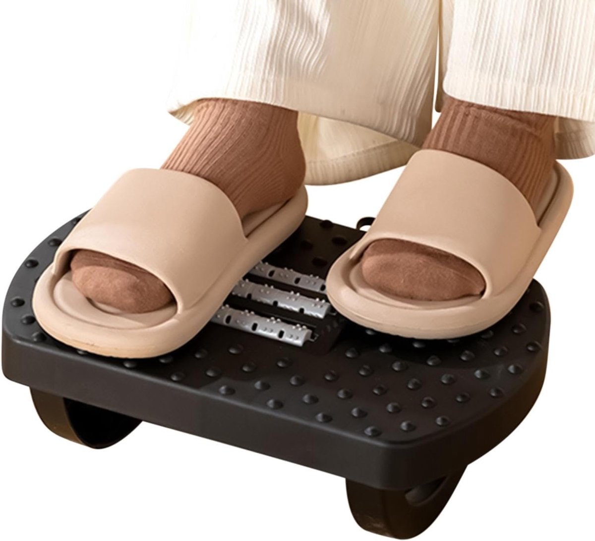 Voetsteun voor bureau - Voetenbankje massagerollers - Verbeter houding - 180 graden schommelbaar - 33x235x12cm - Zwart