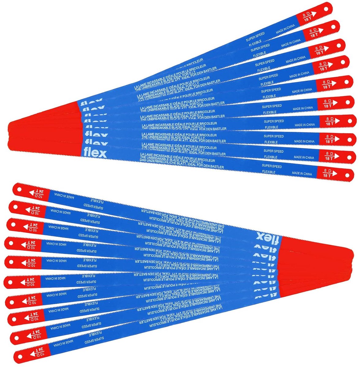 SnelShoppen - Bi-Metal Handzaagblad 300mm - Hacksaw Blades, Flexibel en Slijtvast, Inclusief 10x 18tpi & 10x 24tpi, Ideaal voor Klussen en Houtbewerki