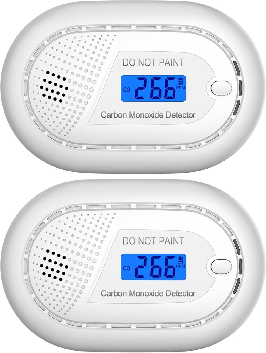 SnelShoppen - CO Detector Standalone - 10 Jaar Batterij - Koolmonoxide Alarm - Pack van 2 - LCD Scherm - 85 dB Geluidsalarm - Voor Thuisgebruik en Vei