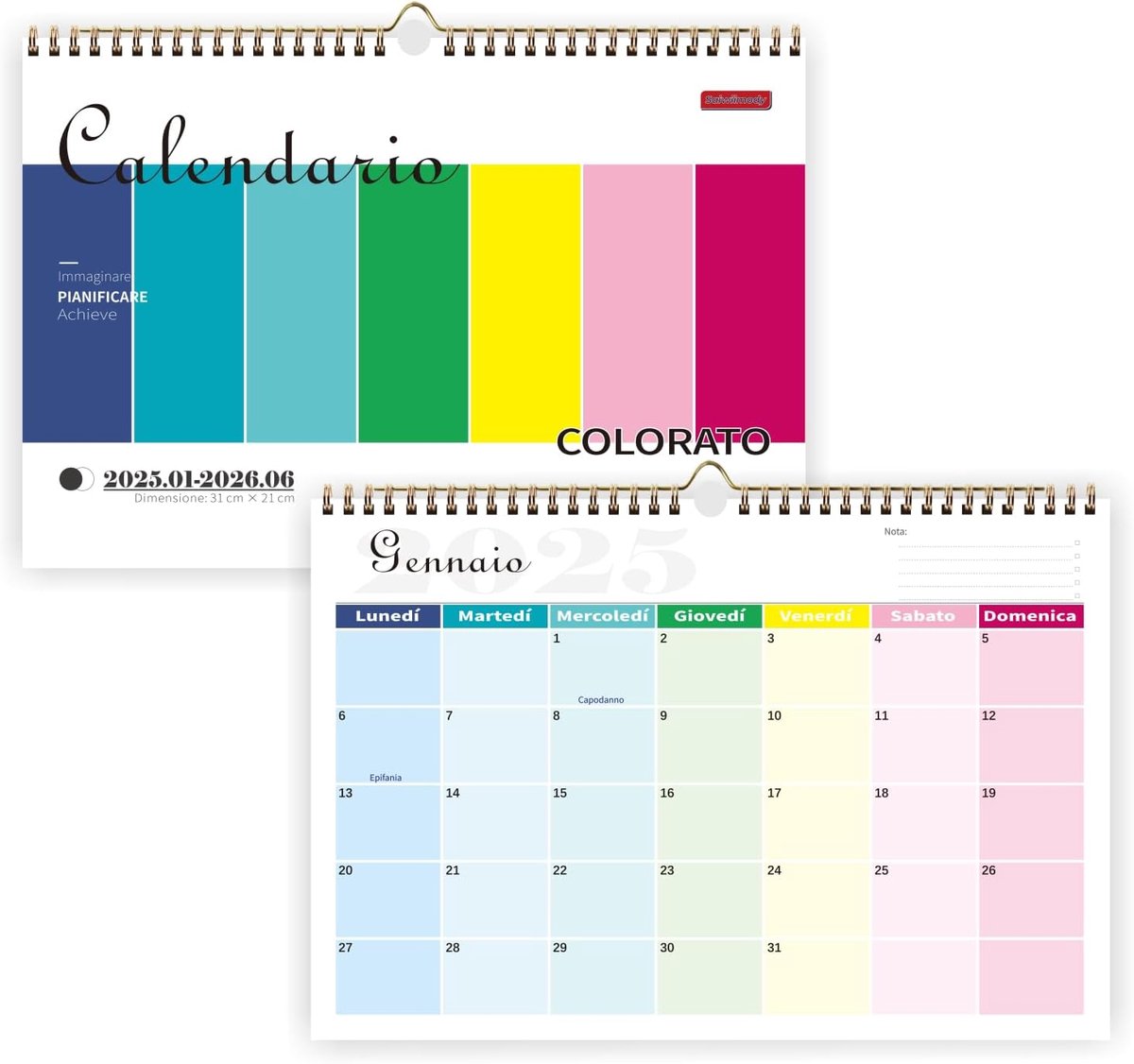 SnelShoppen - Kalender 2025 met Jaarlijkse Planning, Wandkalender, Muurkalender, A4 Formaat, Kleurrijk Ontwerp voor Thuis en Kantoor, Ideaal voor Orga