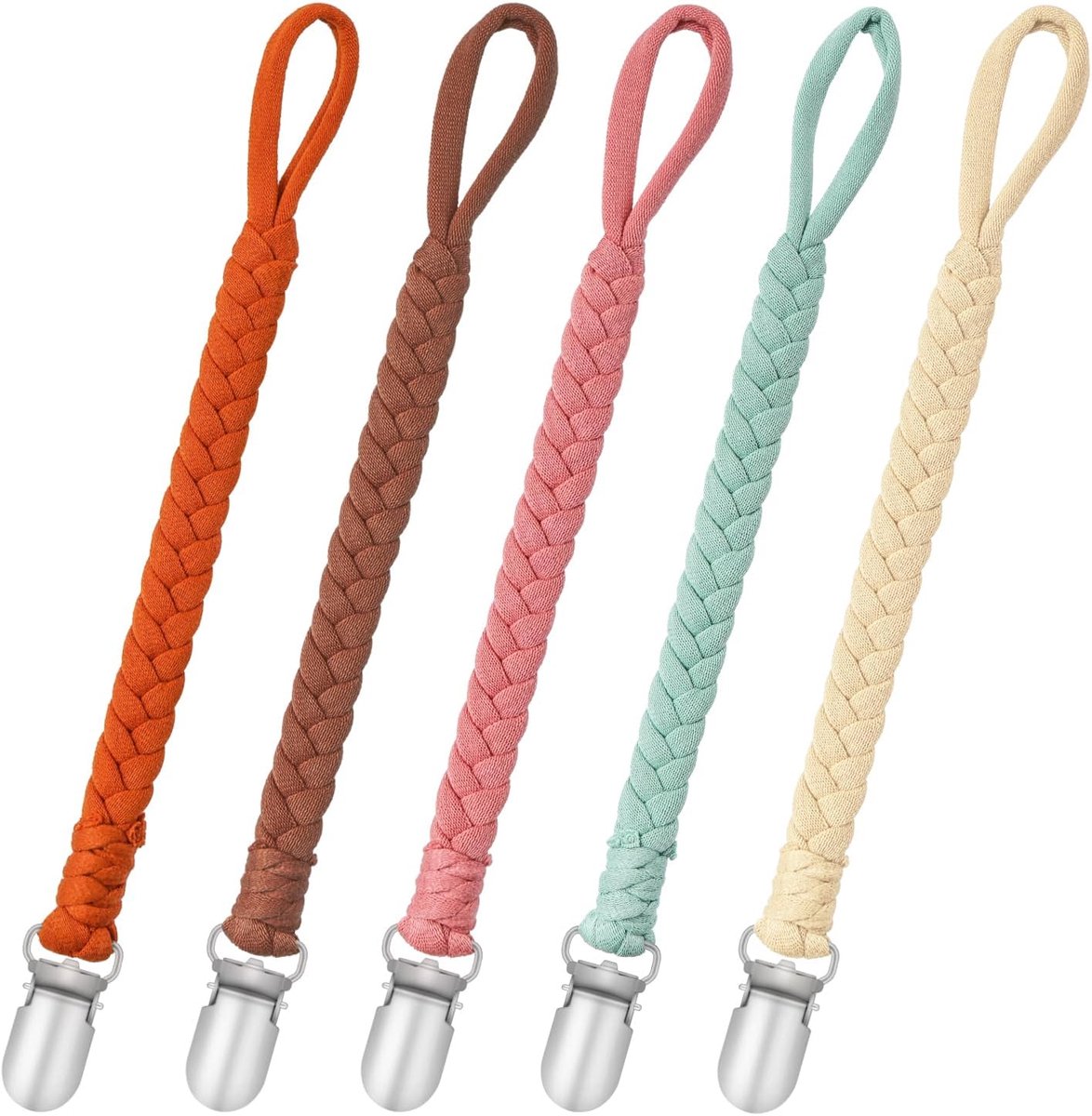 SnelShoppen - Set van 5 Pacifier Chains voor Baby's - Multifunctionele Dummy Ketten in Katoen - Geschikt voor Jongens en Meisjes - Perfect voor Hechte
