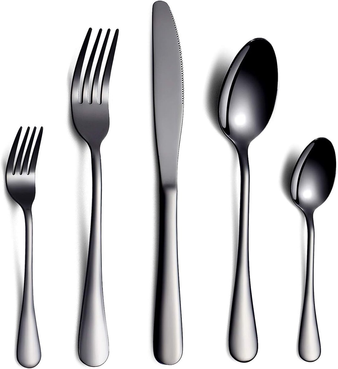 SnelShoppen - 30-delig Zwart Bestekset voor 6 Personen - RVS Messen, Vorken, Lepels en Theelepels - Perfect voor Feesten, Diner, Tuin, Keuken - Titani