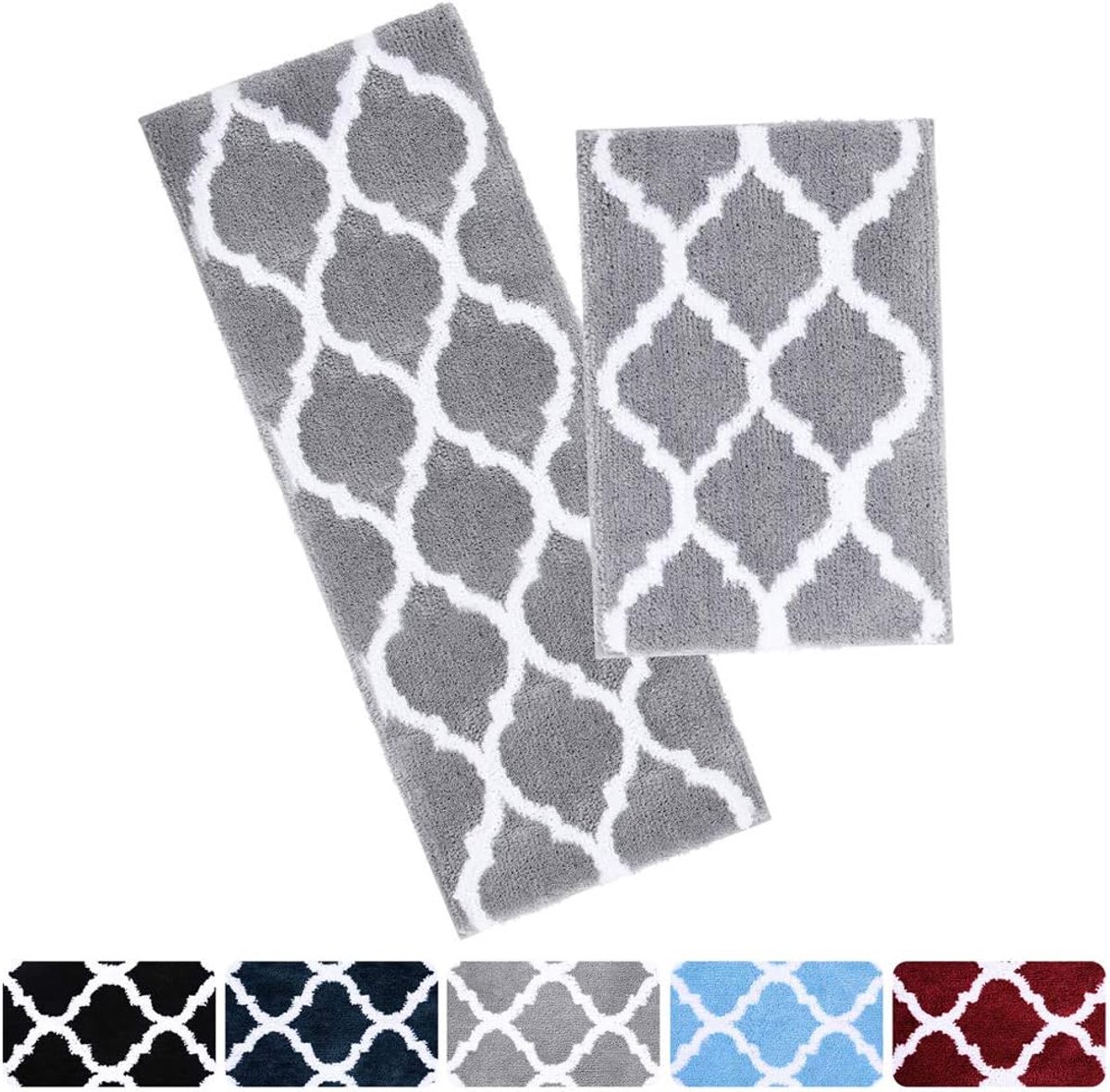 SnelShoppen - Set van 2 Antislip Badmatten Grijs - Soft High Pile Microfiber Badkamer Tapijt 40x60 cm + 40x120 cm - Ultieme Comfort en Luxe