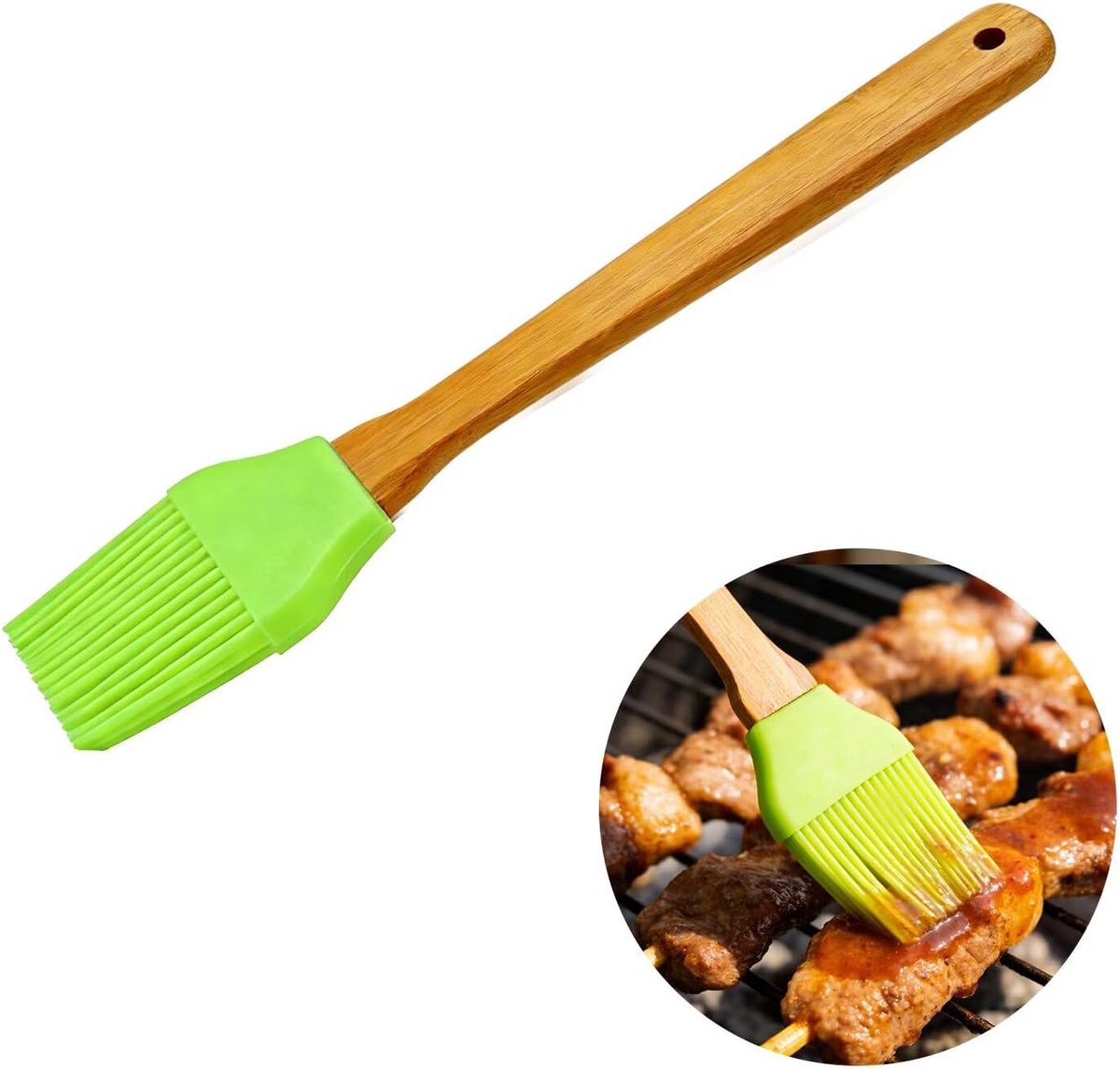 SnelShoppen - Siliconen Bakkwasten Set - Keukenborstel met Bamboe Handgreep - Hitzebestendig, BPA-vrij, Perfect voor Grillen en Bakken - 24 cm - Premi
