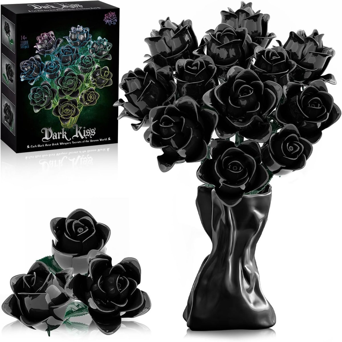 SnelShoppen - Black Roses Bouquet Bouwset Kunstbloemen Botanische Collectie Bouwblok voor Volwassenen Gothische Hu decorations 585 Stukken
