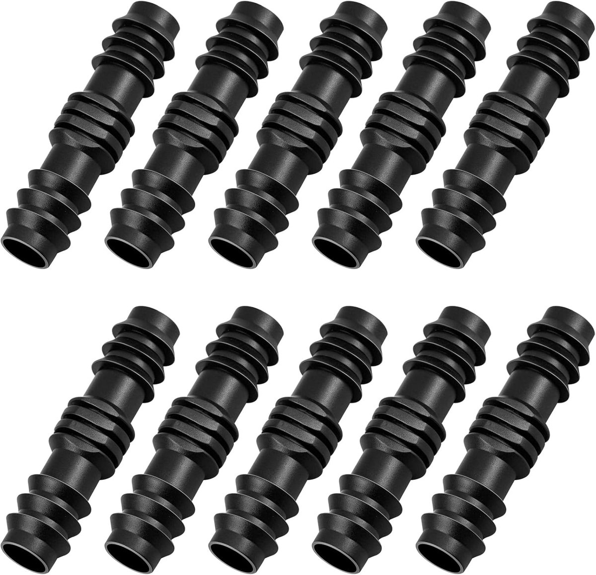 SnelShoppen - Pack van 10 16mm Tuinslang Koppelingen, Zwarte Plastic Fittingen voor Drip Irrigatie, Robuuste Tuinaccessoires voor Tuin, Gazon, Groente