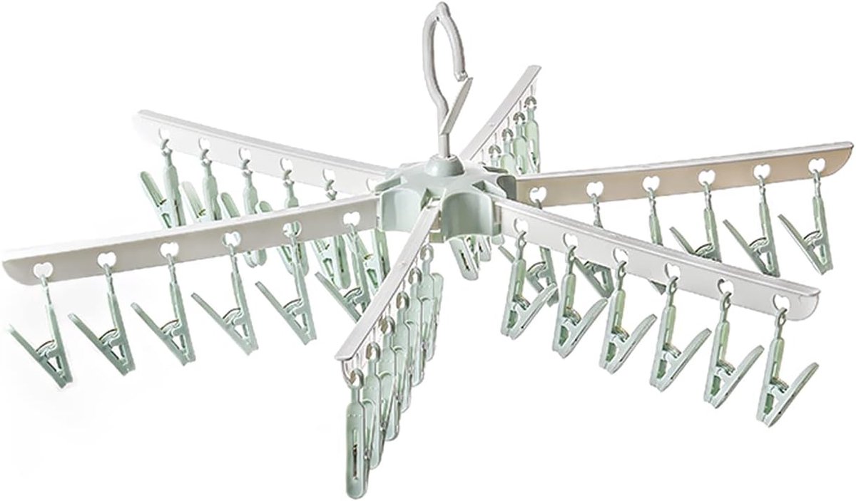 Thijox - 365° Draaibaar Droogrek voor Sokken met 36 Clips, Multidirectionele Sokkenklem, Ideaal voor Ondergoed, Lingerie, Beha's en Babykleding, Opvou