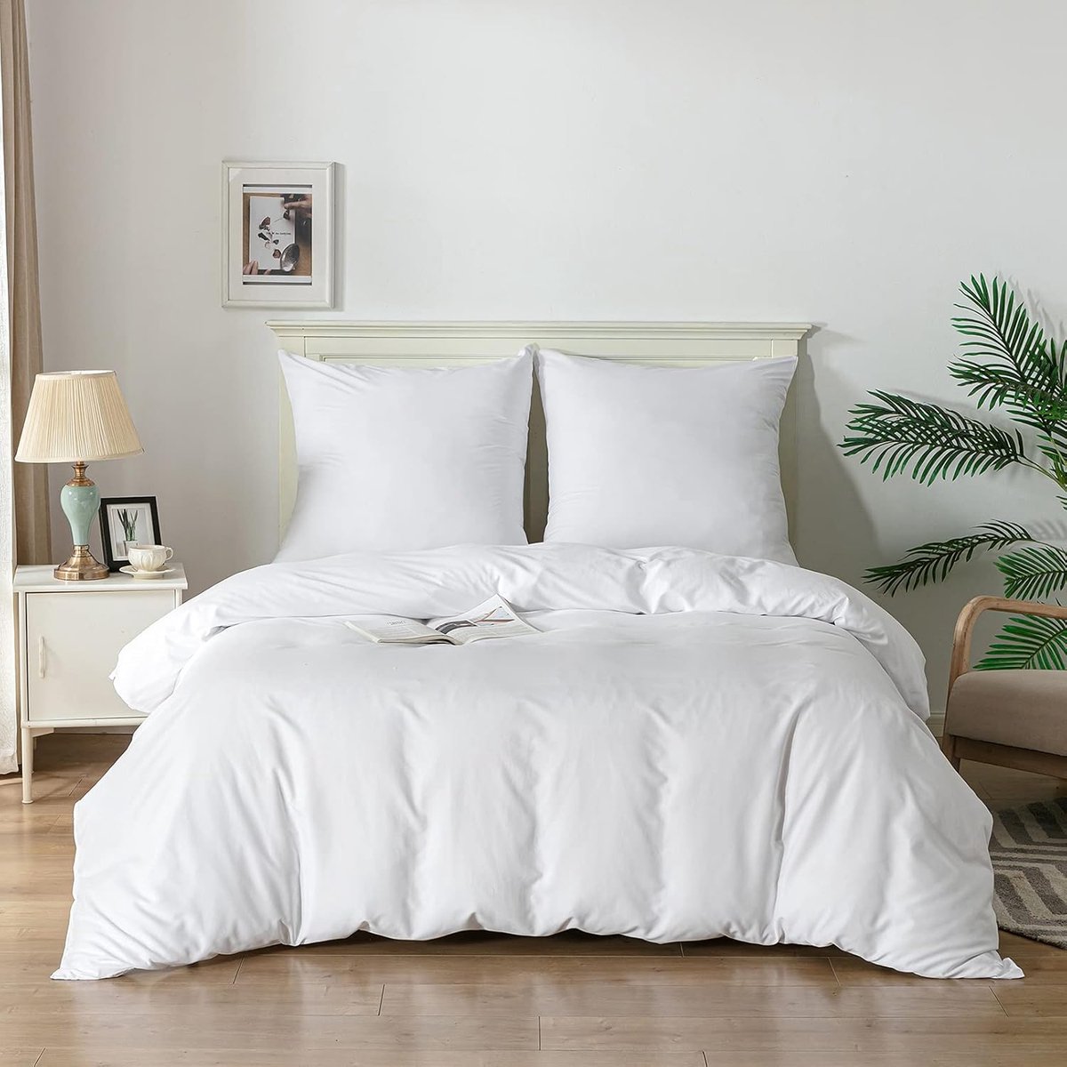 SnelShoppen - Luxe 3-delige Bedlinnen Set - Super Zacht Dekbedovertrek en Kussenslopen - 90 g Geborsteld Polyester - Wit - 240 x 220 cm + 2 x 80 x 80