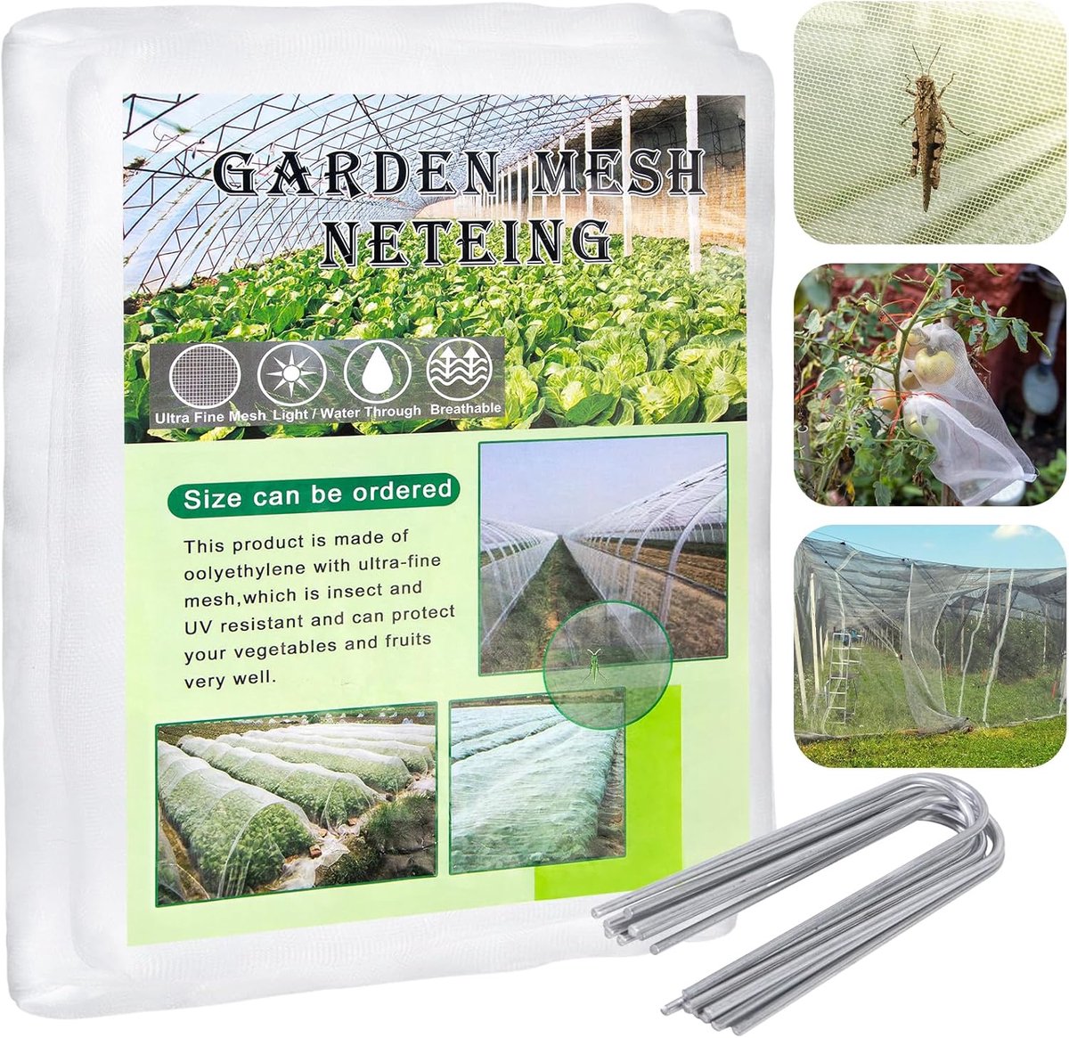 SnelShoppen - Insecten- en Vogelbeschermnet, Fijn Gaasnet voor Tuin, Groenten, Planten en Fruit, Herbruikbaar, 2 x 10 m, Ideaal voor Tuin en Kassen