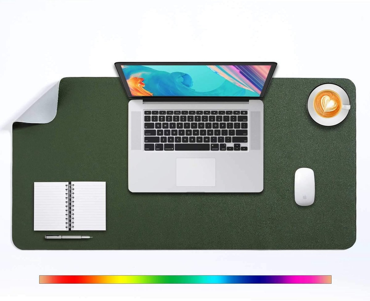 SnelShoppen - Desk Pad Large 80x40cm, Extended Mouse Mat XL, Dual-Side PU Leather, Waterproof, Donkergroen/Rood, Geschikt voor Thuis en Kantoor