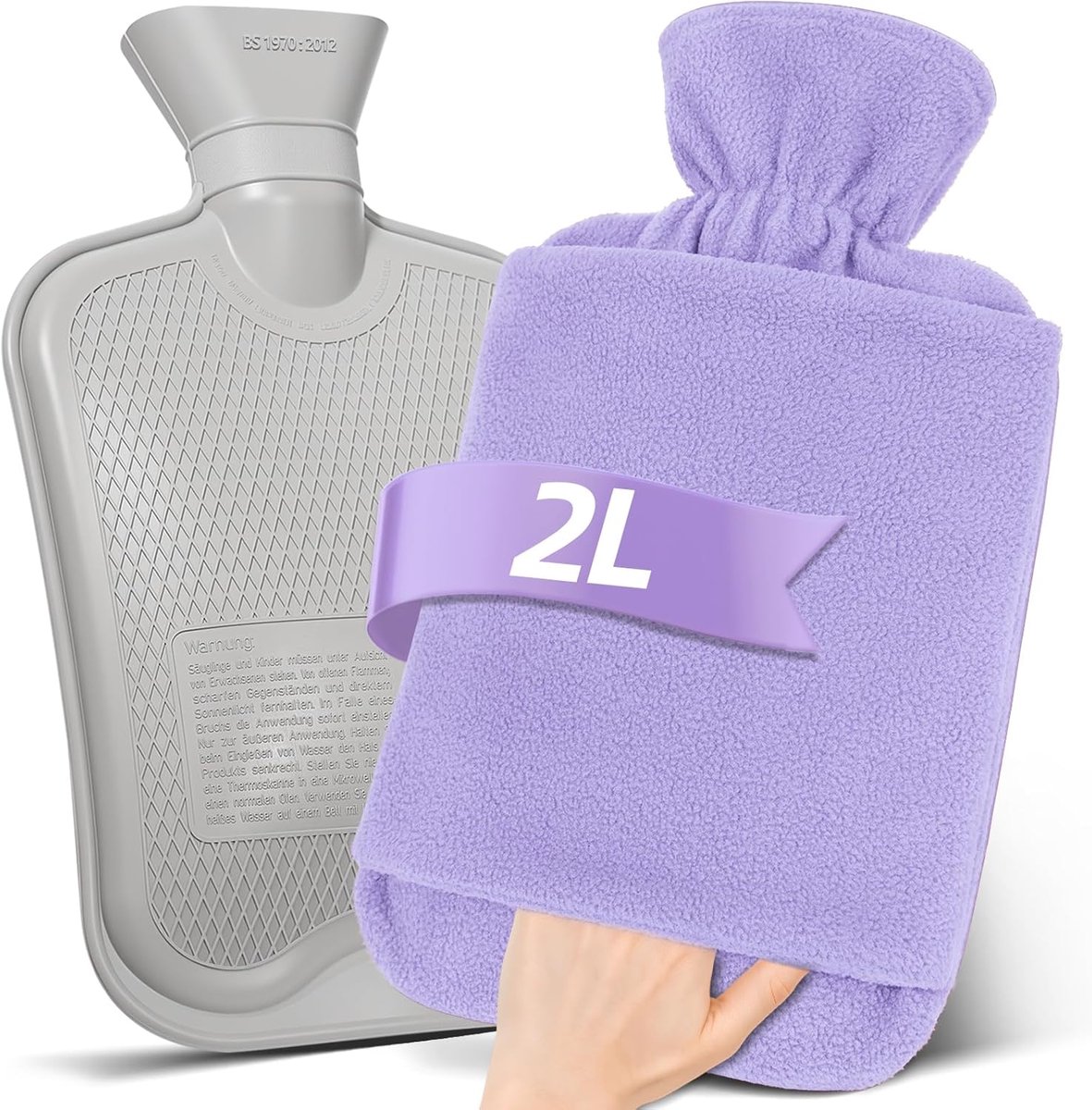 SnelShoppen - Warmwaterkruik met Fleece Cover - 2L Grote Capaciteit Lekvrije Warmwaterkruik met Handopening - Geschikt voor Schouder, Buik, Been - Per