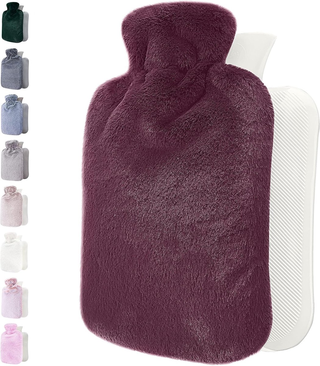 SnelShoppen - Warmwaterkruik met zachte premium fleece hoes - pruim, 2L - verwarmingskussen voor menstruatiepijn en comfort - warm en koud kompres