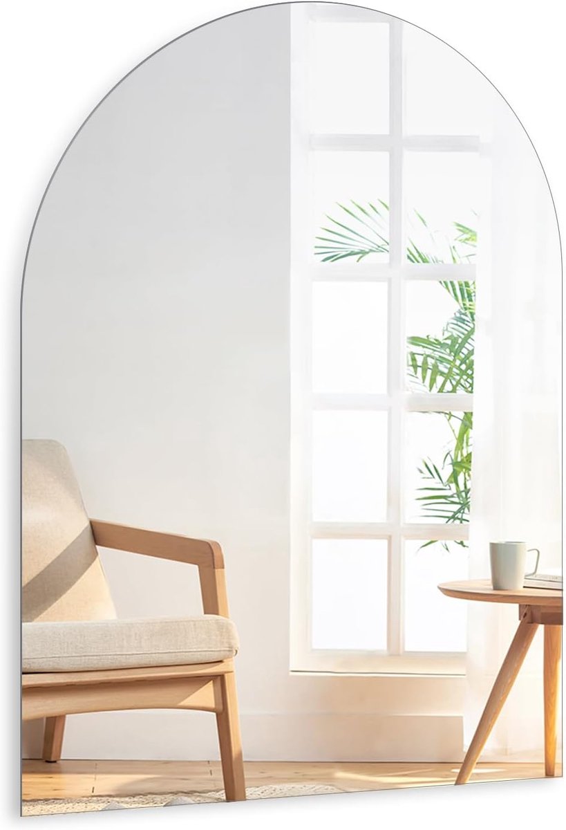 SnelShoppen - Wandspiegel 40 x 30 cm, Frameless HD Glas Spiegel voor Badkamer, Kledingkast Deuren, Hal, Slaapkamer met Elegante Boogvorm