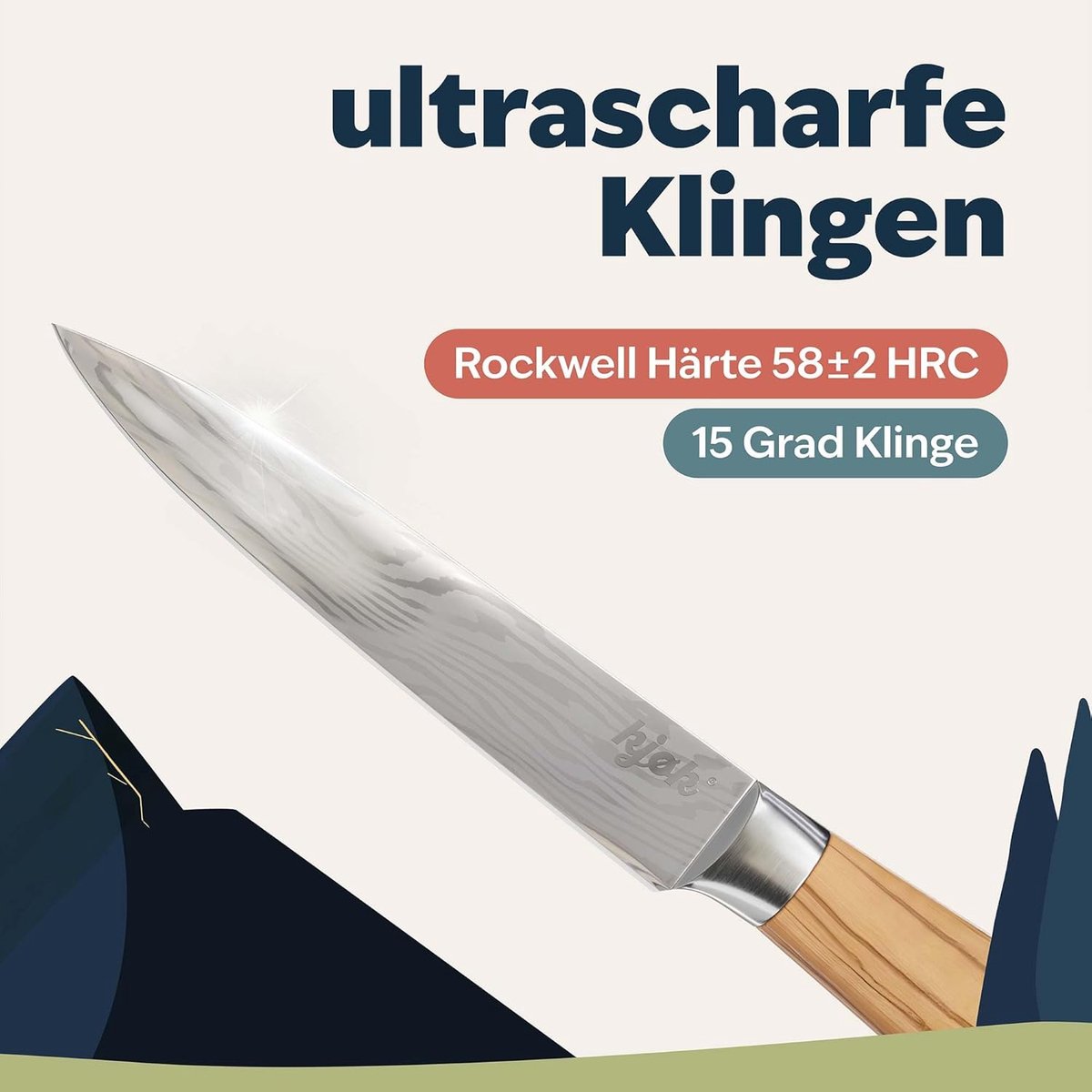 SnelShoppen - Professioneel Koksmes Set 3-delig - Japanse Nakiri en Chef Mes - 13cm & 20cm - Olive Houten Handvat - Hoge Hardheid 58±2 HRC - Keukenacc