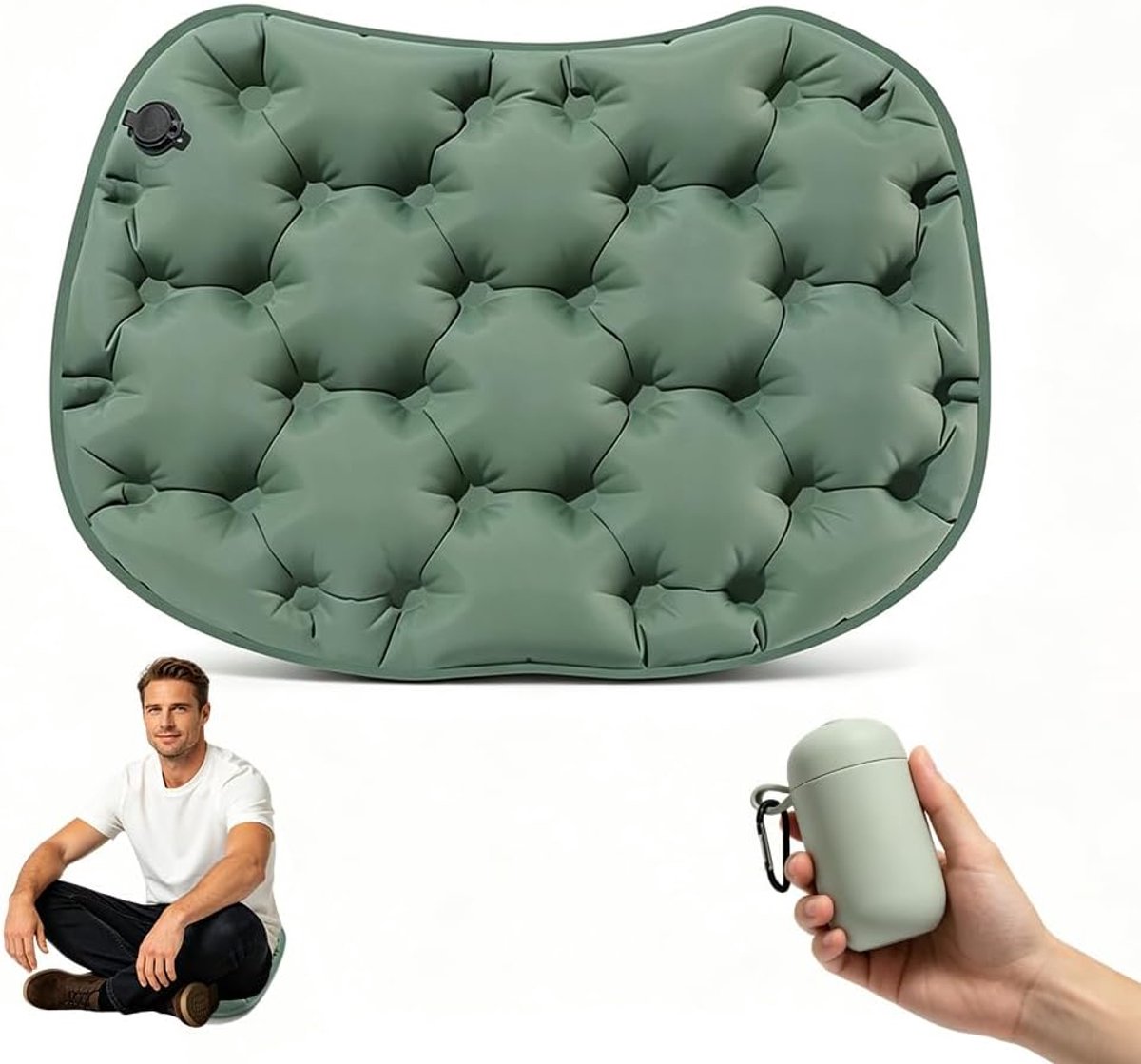 SnelShoppen - Outdoor Opblaasbare Zitkussen Vouwbaar met Opbergtas, Waterdichte Luchtkussen voor Strand, Hiking, Vissen, Boottochten of Concerten