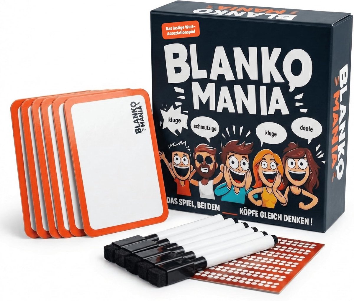 SnelShoppen - Blankomania Creatief Bordspel - Leuk Partyspel voor Volwassenen - 3-8 Spelers - Droog Erase Borden - Feest, Familie, Vrienden - Donkerbl
