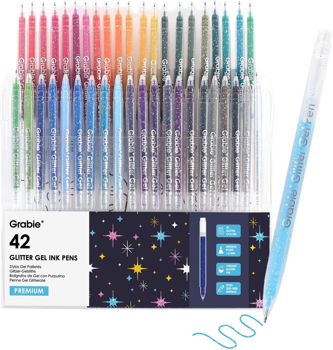Thijox - Grabie Glitter Gelpennen Set van 42 Unieke Kleuren met Zilveren Sparkle, Luxe Art Pennen voor Volwassenen, Perfect voor Tekenen, Journaling e