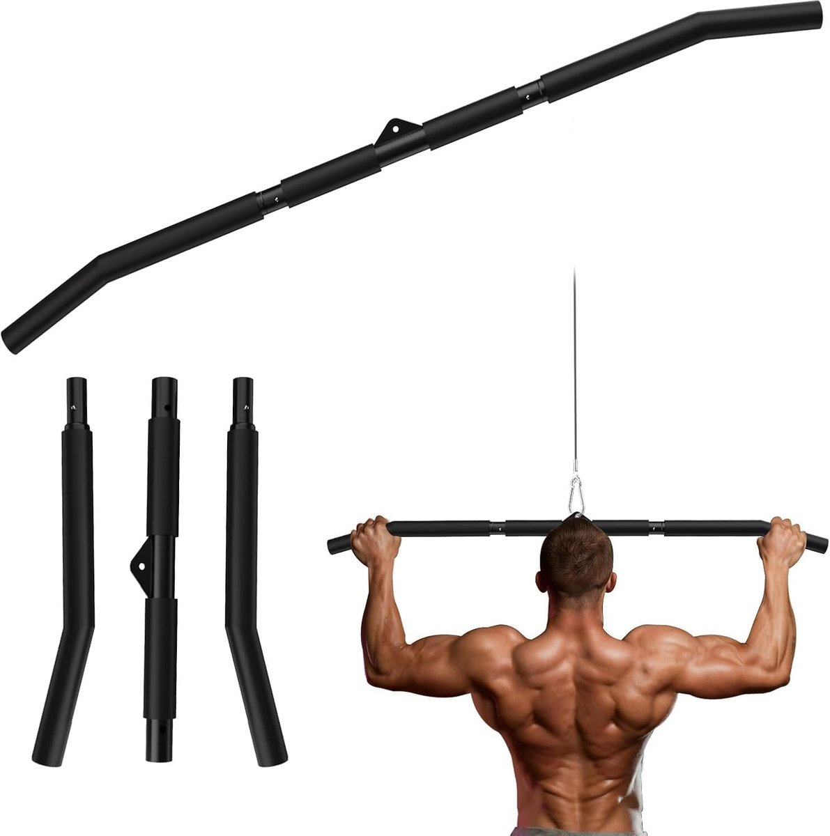 SnelShoppen - LAT Pulldown Bar 102cm voor Kabel Pulley Machine, Non-Slip Grip, Triceps Push Rod met Snelsluiting, Perfect voor Krachttraining en Gym