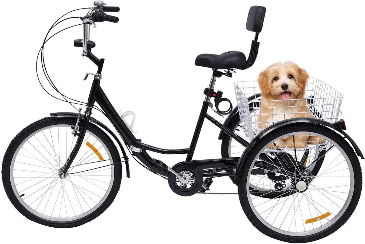 Driewieler Fiets - Volwassen Tricycle - Ontspannen Ritjes - Inclusief Mand - 24 Inch Wielen - Zwart
