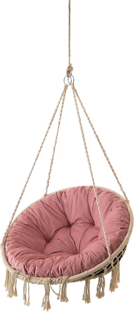 Fluwelen kussen voor hangstoel en zitkussen, schommelkussen, hangmand, fauteuil, indoor, wasbaar, rond, roze, 92 cm