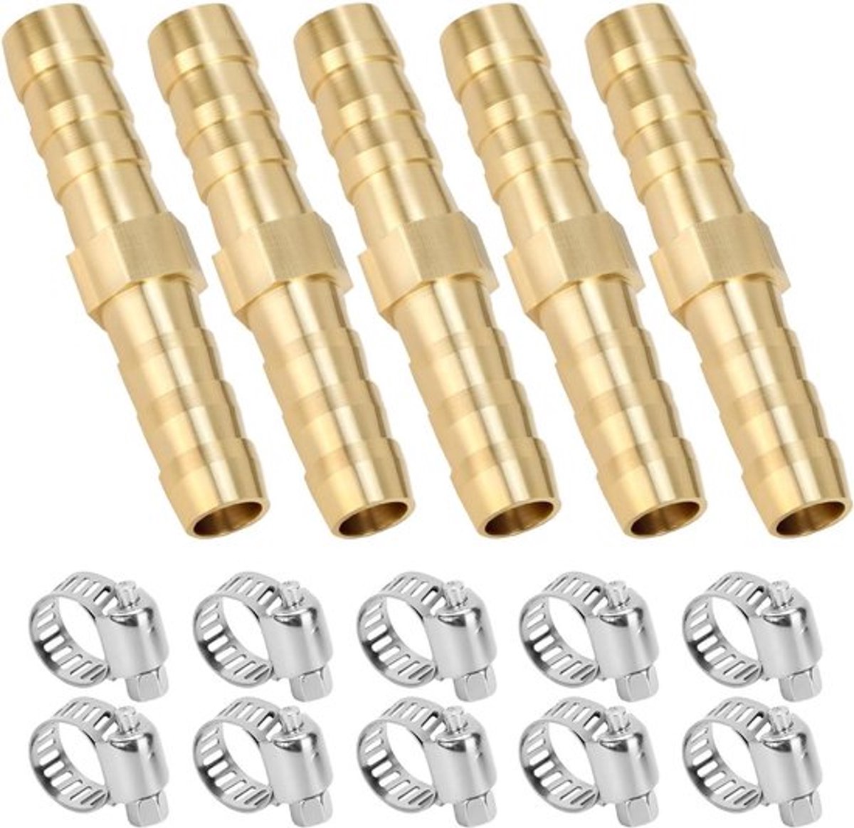 Messing Slangtules - Waterdicht - 5 Stuks - Messing - 6mm - Slangaccessoires - Voor Tuinbewatering - Messing - Geschikt voor Waterleidingen - Goudkleurig
