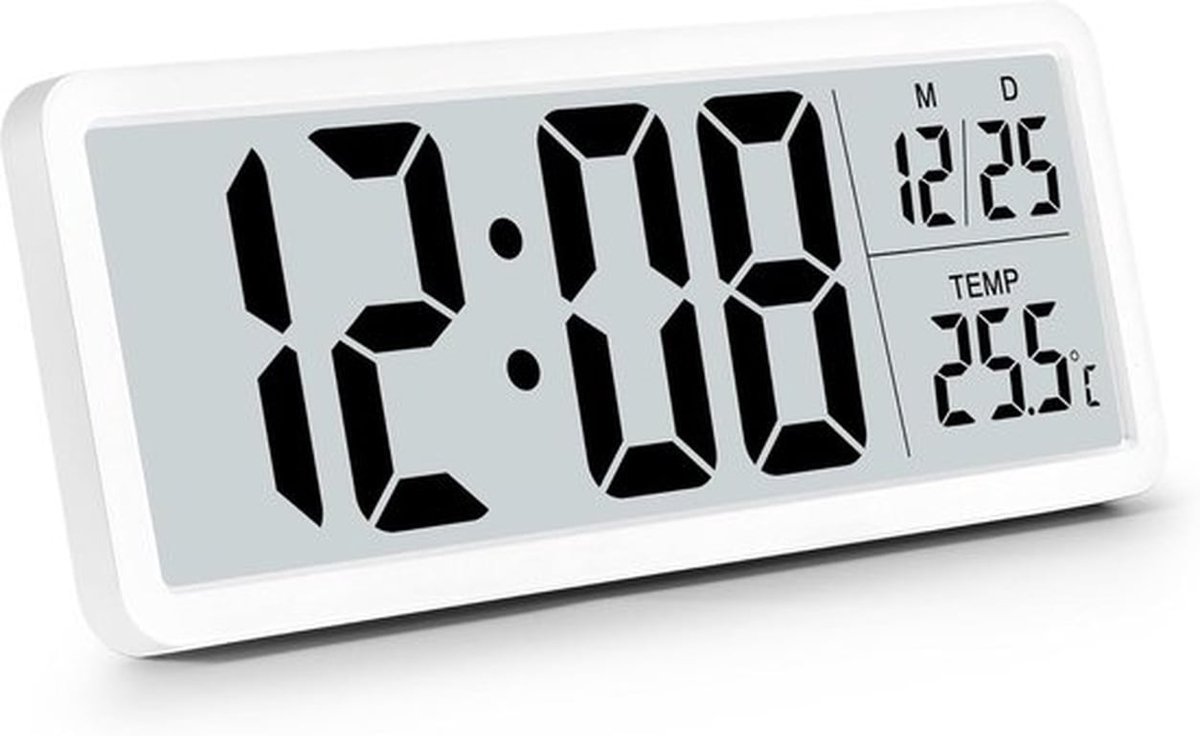 Digitale wandklok op batterijen met grote cijfers, temperatuur, 12/24-uursnotatie voor kantoor, woonkamer, slaapkamer