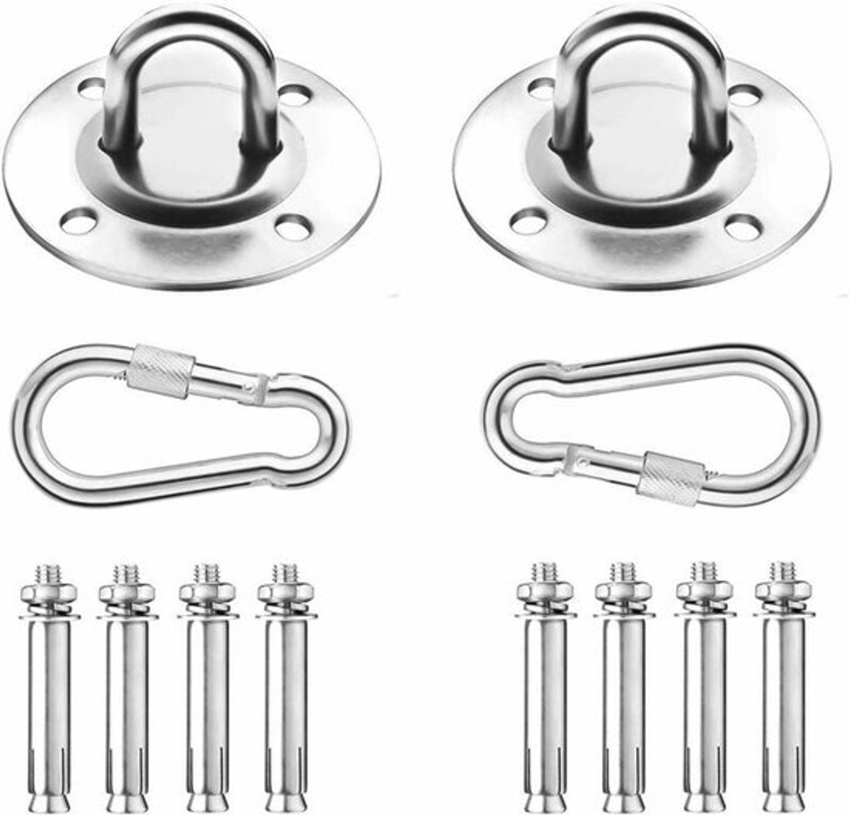Set van 2 plafondhaken - hangstoelen - premium roestvrij staal - houders tot 450 kg - zware belasting, hangmatten, haken, 180 graden draaien, schommel voor beton en hout, hangmat, stoel, zandzak, slingtrainer