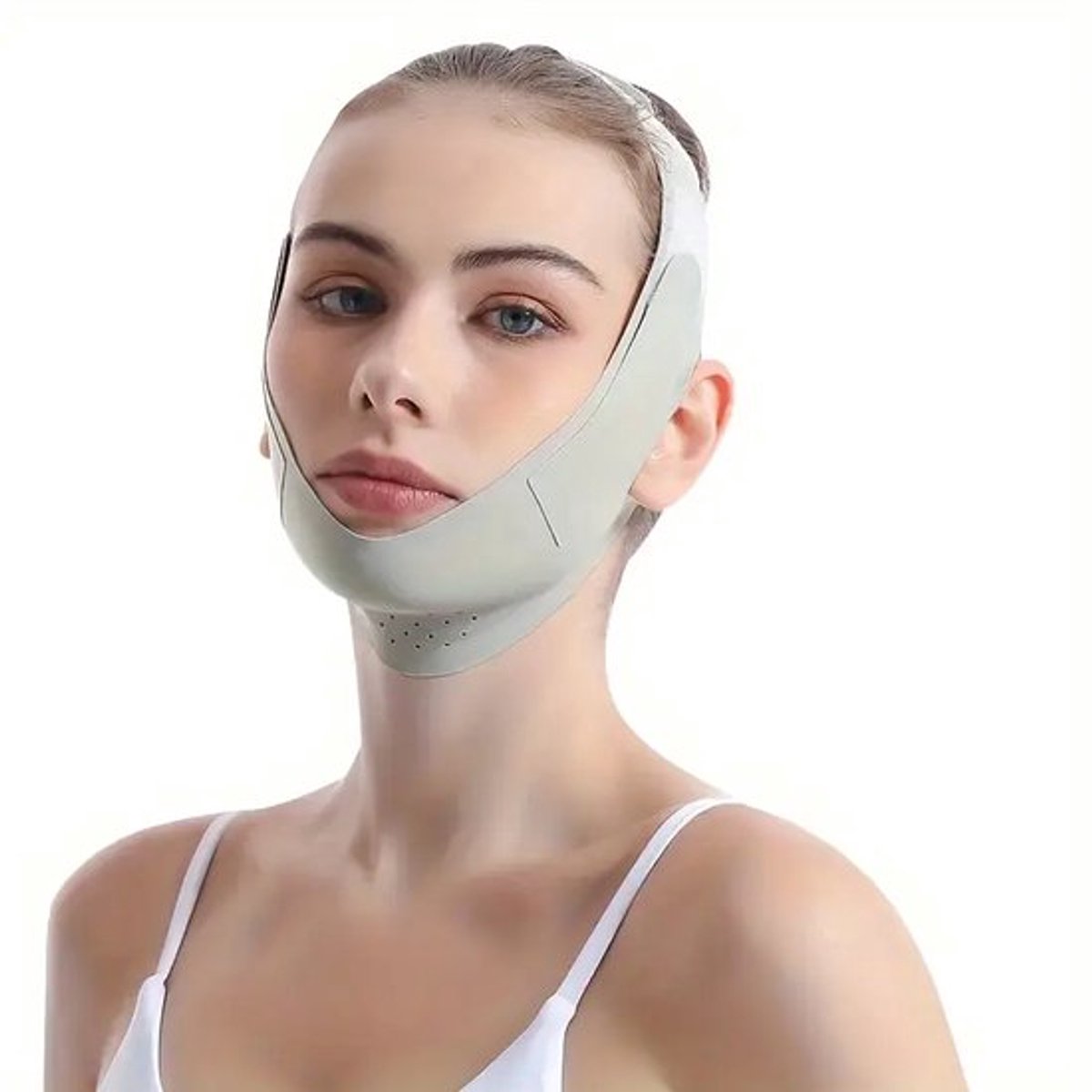 V-vormig gezichtsmasker, kinliftend masker van grafeen, V-vormig gezicht, zachte siliconen kinband, unisex, voor gebruik tijdens het slapen, kaaktrainer (groen).