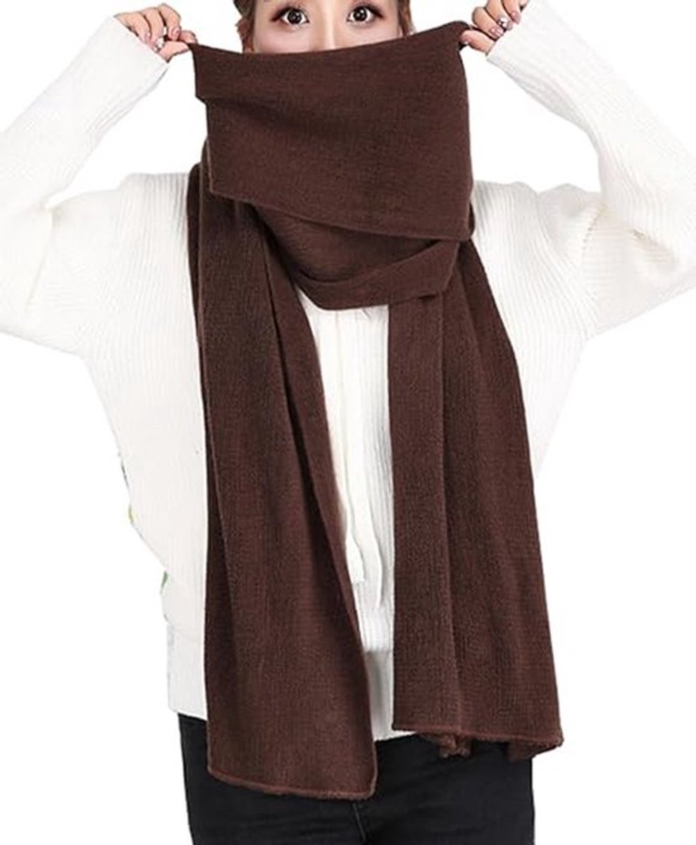 Bruine dameswarme sjaal, lange omslagdoek, dunne sjaal, 200*30CM, grote wintersjaal, effen kleur, polyester sjaal