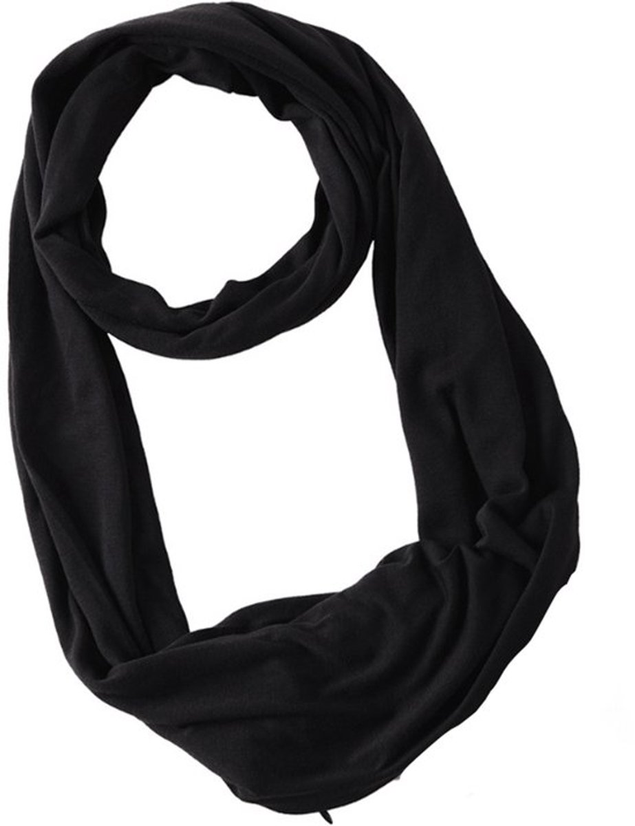 Multifunctionele sjaal met ritszak voor dames, winterwarm, onbeperkte neksjaal, effen kleur, sweatstof, kan mobiele telefoonsleutels opbergen, herfst en winter, verdikte veelzijdige nekhoes, zwart