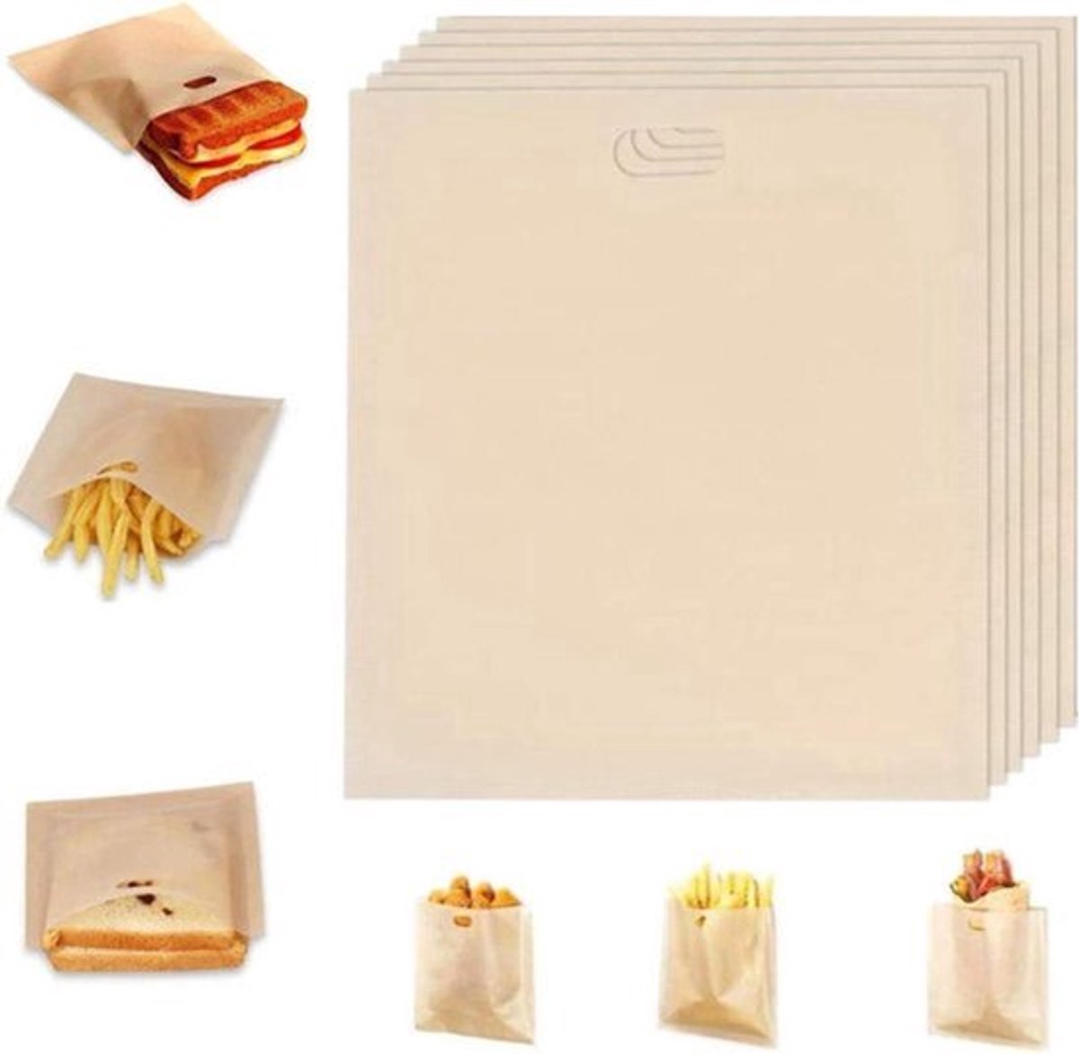 Herbruikbare Antiaanbak Broodroosterzakken - 6 stuks, voor Kaas, Sandwiches, Worstjes, Pizza - Oven & Magnetron