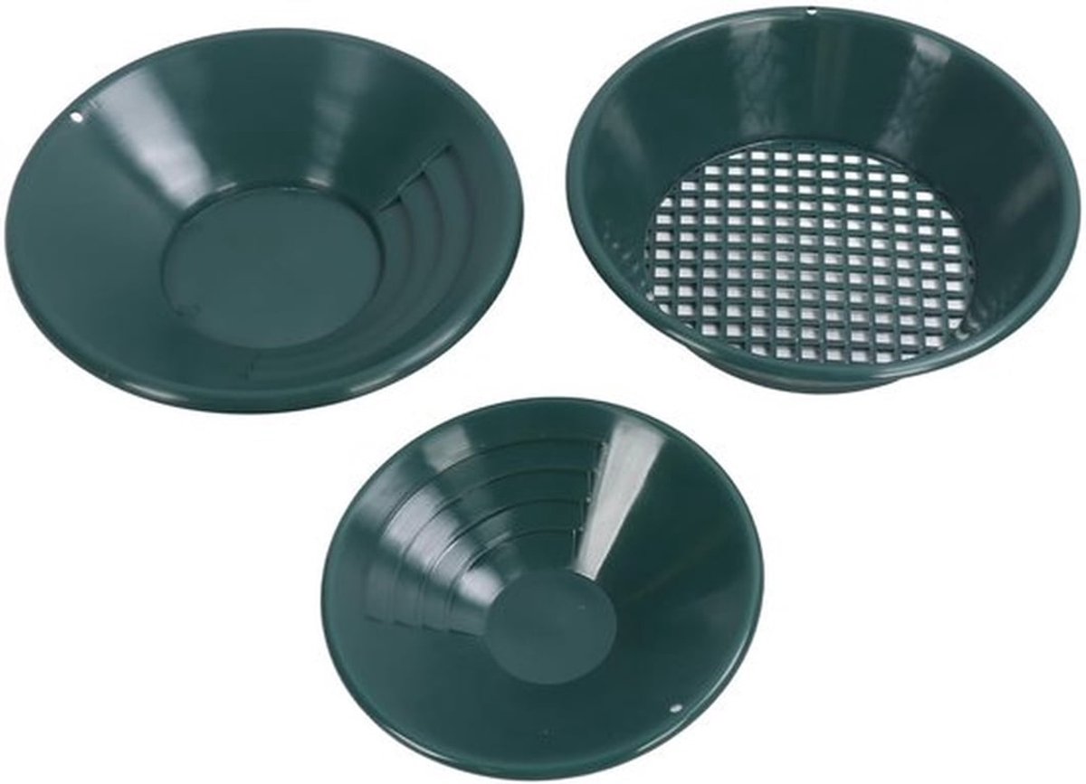 3PCS Goud Panning Pan Set, Goud Pan Goud Prospecting Beginners Kit voor Eenvoudiger Mijnbouw en Prospectie (Groen)