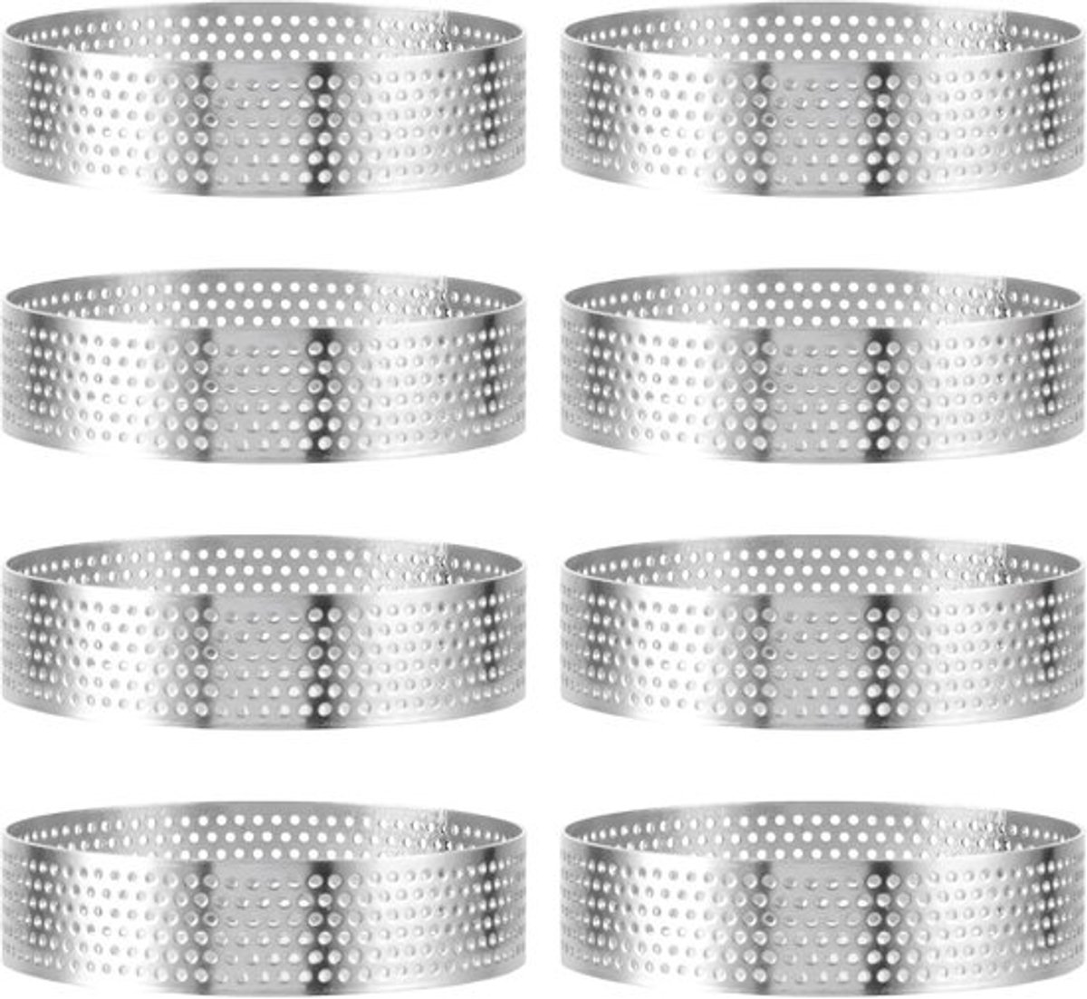 8 stuks roestvrijstalen bakringen Ø 8 cm - met gaten voor het bakken van taarten, mousses en cheesecakes