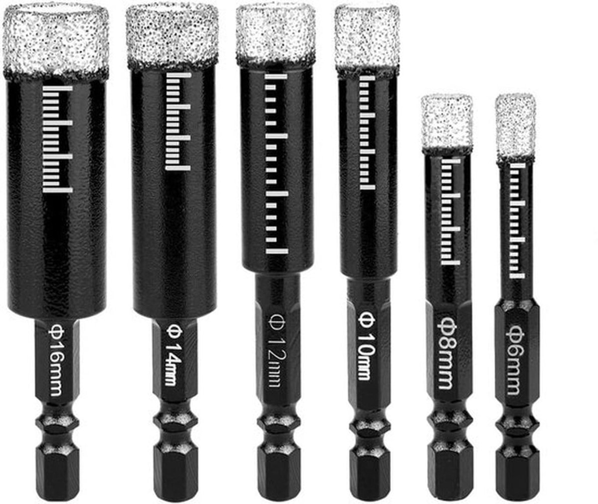 boren - Tegelboor - Diamantboren - Keramiek Graniet - Marmer Glas Keramiek - Lasdiamant Glasgat - Marmeren Tegelgat Opener - 6 stuks (6/8/10/12/14/16 mm)