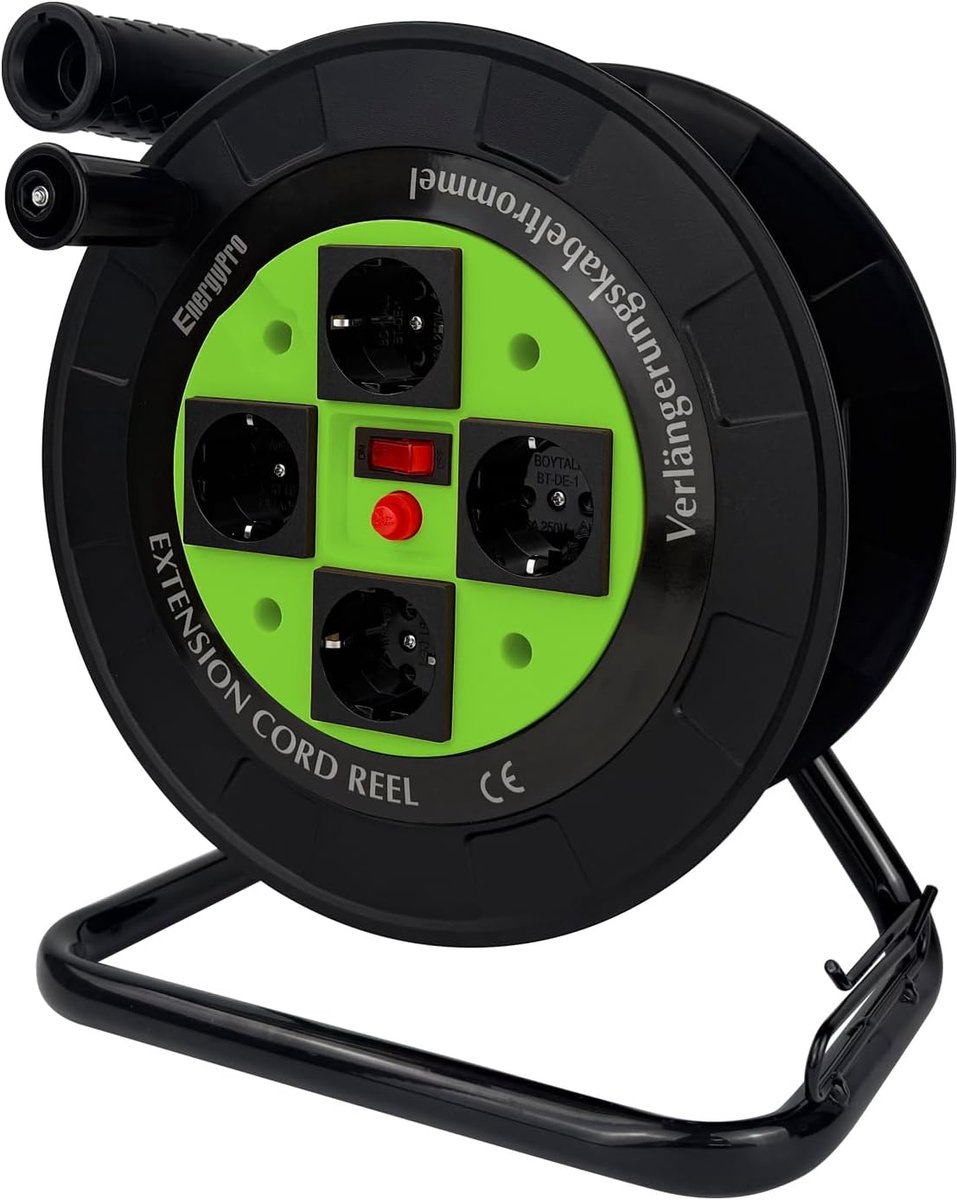 SnelShoppen - EnergyPro DL616B-EU Kabelhaspel EX, Lege 4-voudige Apparaathaspel IP44, Groene Kabelhaspel voor Tuin, Camping en Feest